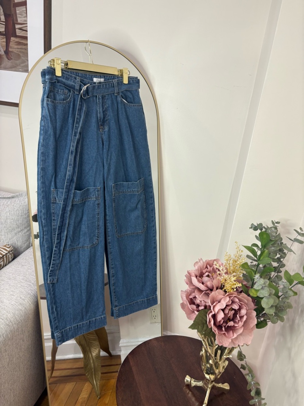 Forever 21 premium High-Waist Wide Leg Denim Pants with Belt - Blue